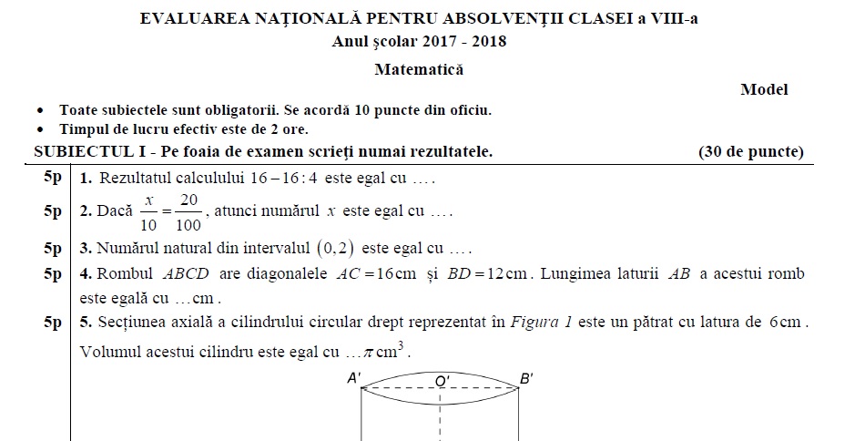 Subiecte MatematicÄƒ Evaluare NaÅ£ionalÄƒ 2018 Vezi Cum AratÄƒ CerinÅ£ele Pentru Capacitate 2018 Potrivit Edu Ro