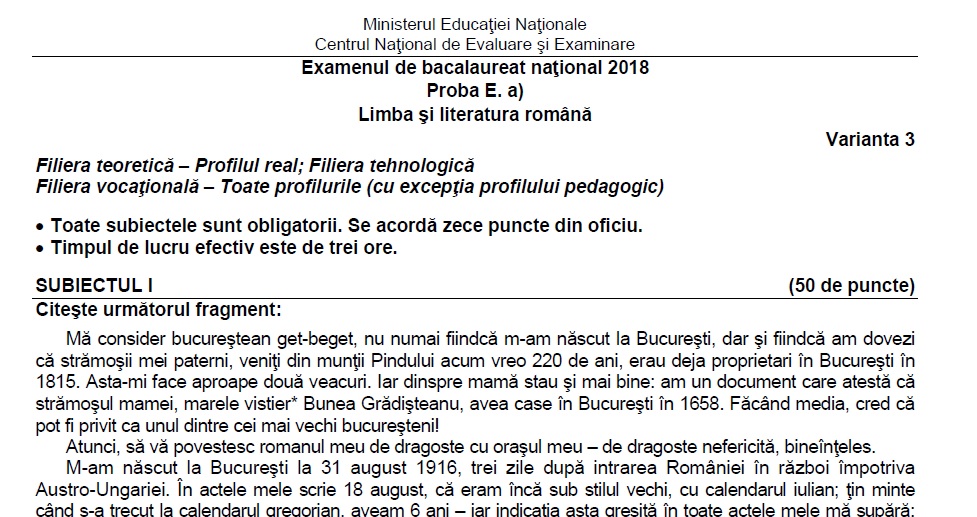 Subiecte RomanÄƒ Bacalaureat 2018 Vezi Ce Au Avut Olimpicii La Prima ProbÄƒ ScrisÄƒ