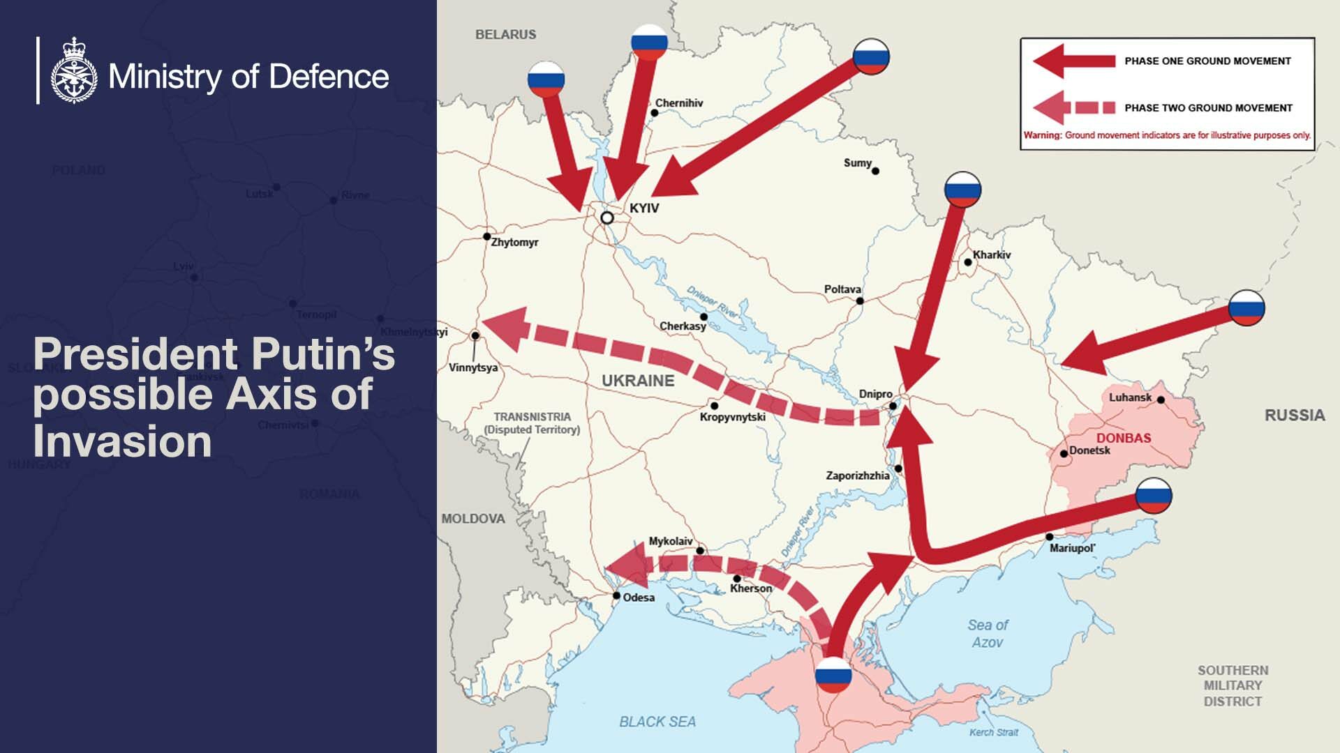 Harta invaziei Rusiei în Ucraina, conformministerului britanic al Apărării